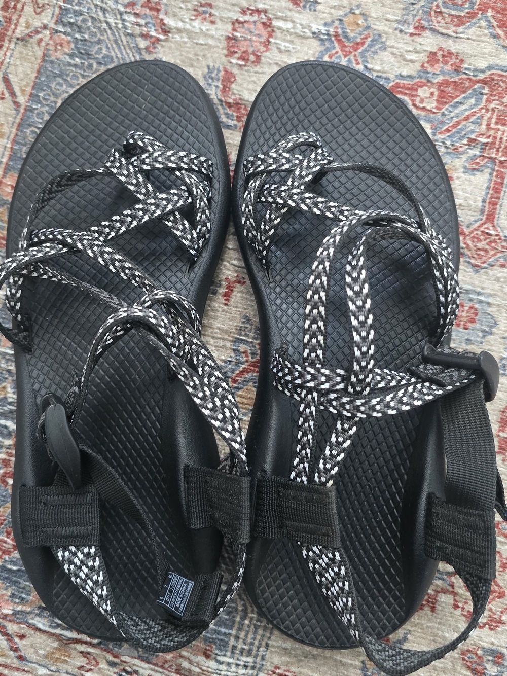 Chaco Black with White Pattern Strappy Sandals